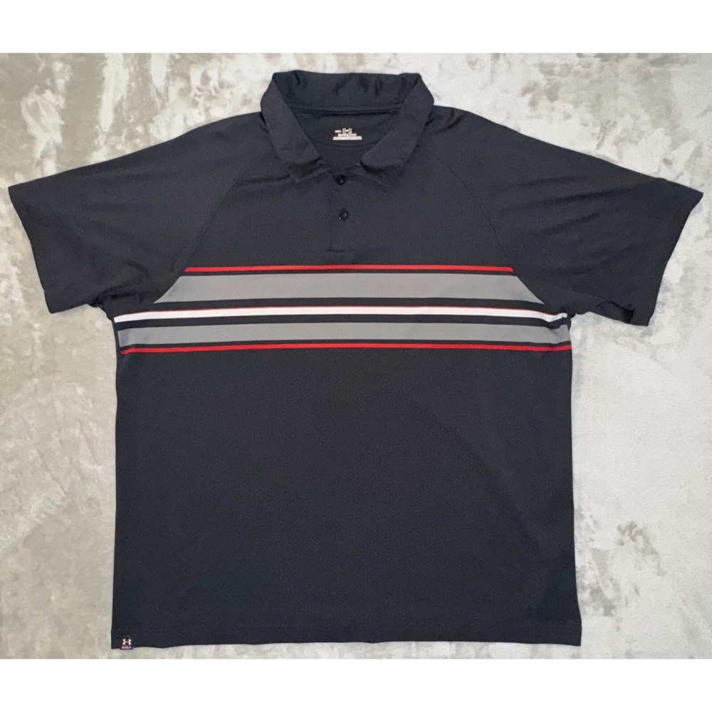 Under Armour Shirt Mens XXL Black HeatGear Polo Golf Tenniscore Skater Preppy